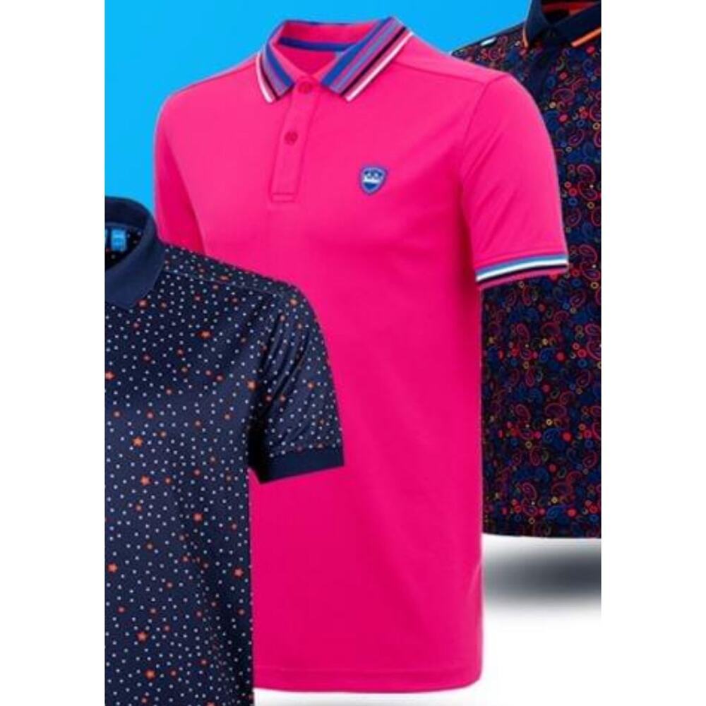 Bunker Mentality Men's‎ Large Bright Pink Collared Golf Short Sleeve Polo